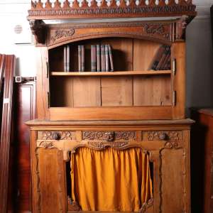 Victorian Gothic Revival Carved Bookcase Cabinet